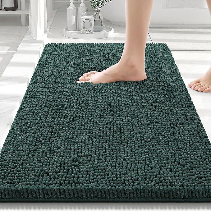 Smiry Luxury Chenille Bathroom Rugs 30x20, Extra Soft and Absorbent Shaggy Bath Mat, Machine Washable, Non-Slip Plush Carpet Runner for Tub, Shower, and Floor, Home Decor Accessories, Green - ModernBath