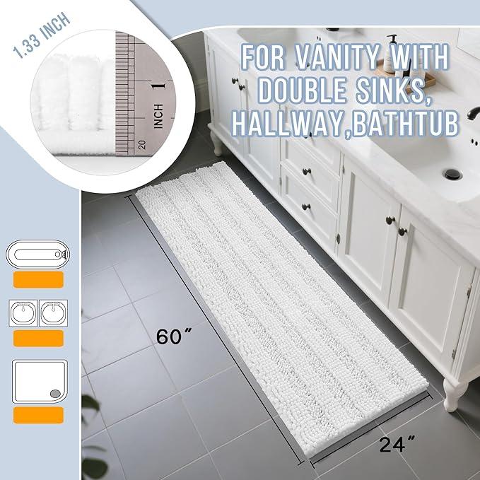 Yimobra Bathroom Runner Rugs 60"x24", Non Slip and Absorbent Bath Mat, Super Soft Water Absorbent Hallway Carpet, Machine Washable Rug for Vanity Tub Shower, White - ModernBath