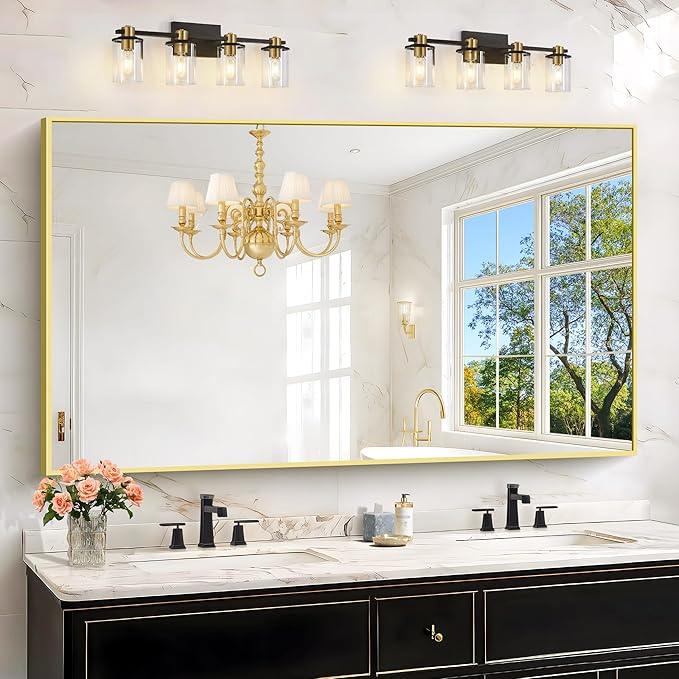 KOCUUY Large Gold Bathroom Mirror, 60x36 inch Rectangular Mirror for Bathroom Sink, Oversized Wall Mirror with Metal Gold Frame for Living Room, Farmhouse, Entryway, Hang Horizontal/Vertical - ModernBath
