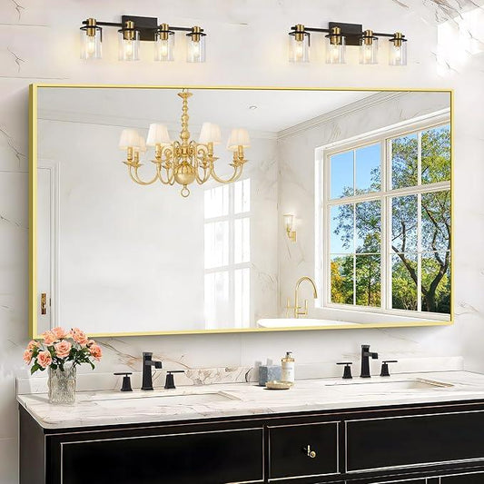 KOCUUY Large Gold Bathroom Mirror, 60x36 inch Rectangular Mirror for Bathroom Sink, Oversized Wall Mirror with Metal Gold Frame for Living Room, Farmhouse, Entryway, Hang Horizontal/Vertical - ModernBath