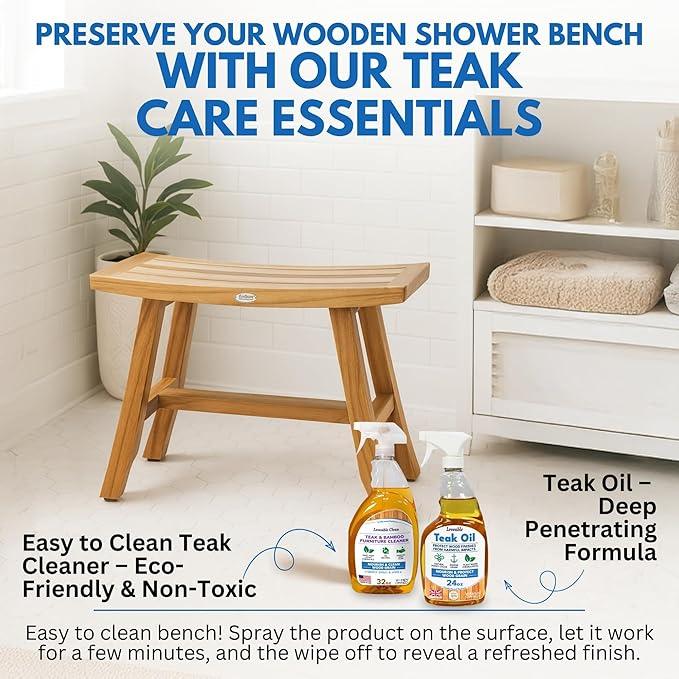 EcoDecors Satori Teak Wood Shower Bench, 28 Inch, EarthyTeak Finish - ModernBath