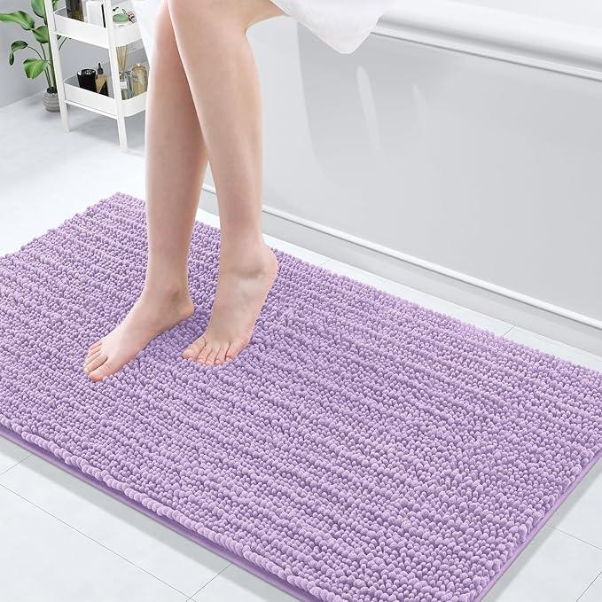 Arotive Luxury Chenille Bathroom Rug Mat, Extra Soft Thick Absorbent Shaggy Bath Rugs, Non-Slip Machine Wash Dry, Plush Bath Mats for Bathroom, Shower and Tub, 54x24, Light Purple - ModernBath