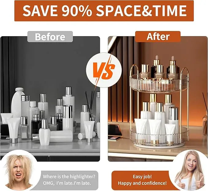 YCIA&DONE 360 Rotating Makeup Organizer and Storage for Vanity Bathroom Countertop, High Capacity Cosmetic Skincare Perfume Organizers for Dresser Lazy Susan (Clear White,2 Tiers) - ModernBath