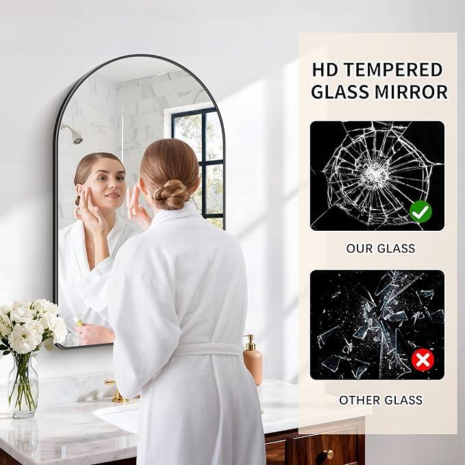 FORBATH Large Arched Wall Mirror 40x24 Inch, Black Arch Bathroom Mirror with Aluminum Frame, Arched Mirror for Dresser, Fireplace,Entryway,Home Decor,Hanging or Leaning Against Wall - ModernBath