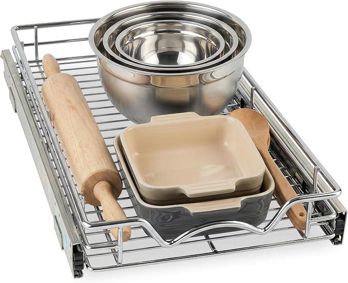 HOLD N' STORAGE Pull Out Cabinet Organizer, Heavy Duty-w/Lifetime Limited Warranty -11”W x 17”D-Requires At Least 12-1/4” Cabinet Opening, Steel Metal Cabinet Drawers Slide Out, Chrome Finish - ModernBath
