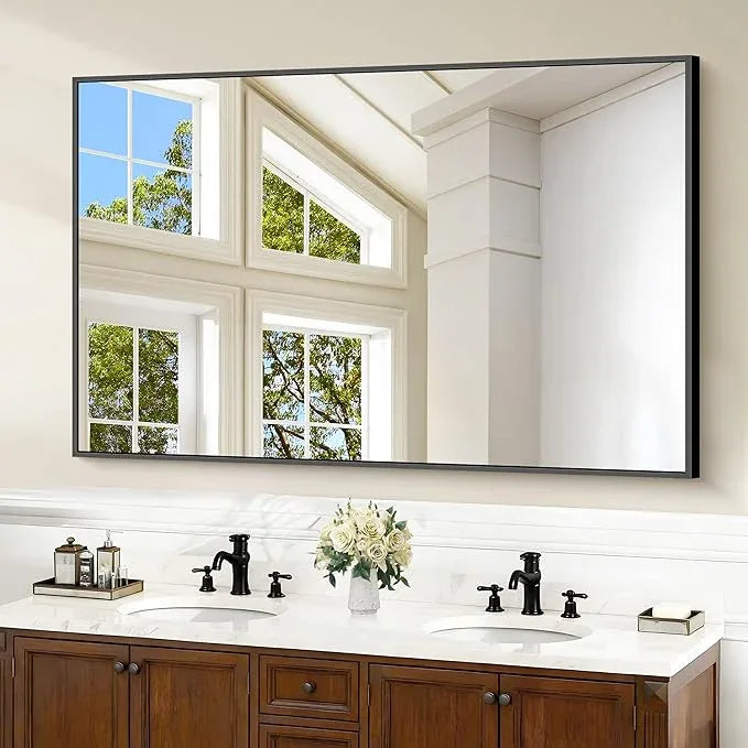COFENY Bathroom Black Mirror, 36x55in Black Rectangle Mirror with Thin Metal Frame, Large Rectangular Wall Mirror for Bathroom, Living Room, Hair Salon, Big Farmhouse Mirror Hang Horizontal/Vertical - ModernBath