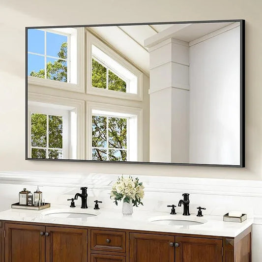COFENY Bathroom Black Mirror, 36x55in Black Rectangle Mirror with Thin Metal Frame, Large Rectangular Wall Mirror for Bathroom, Living Room, Hair Salon, Big Farmhouse Mirror Hang Horizontal/Vertical - ModernBath