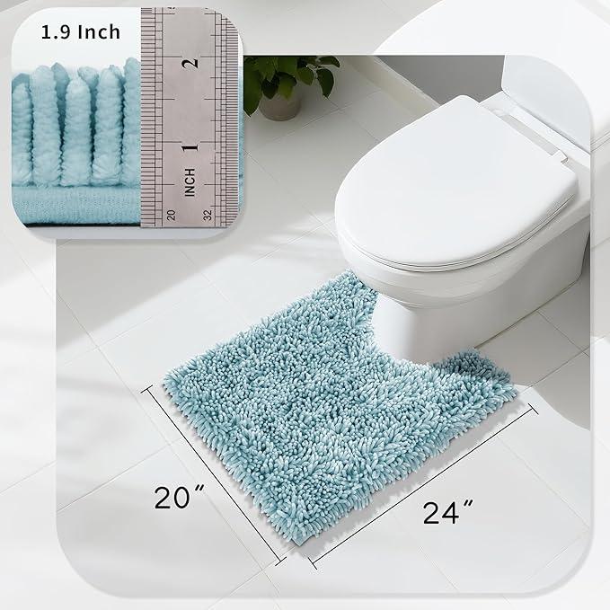 Yimobra Toilet Rugs U Shaped Washable, Extra Thick Soft Absorbent Chenille Contour Bathroom Rugs for Toilet 24x20 Inch, Quick Dry Non Slip Toilet Mat for Bath Floor, Greyish Blue - ModernBath