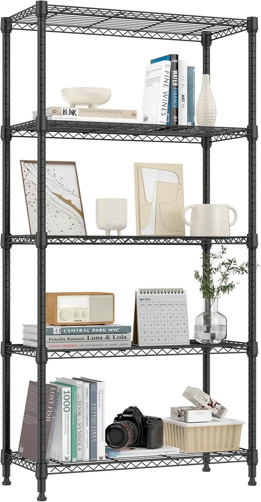 1250 lbs 5 Tier Shelf Metal Storage Shelves Shelving Wire Rack Heavy Duty Closet Organizers for Garage Kitchen Bathroom Laundry Black 13.8" D x 29.5" W x 59.5" H - ModernBath