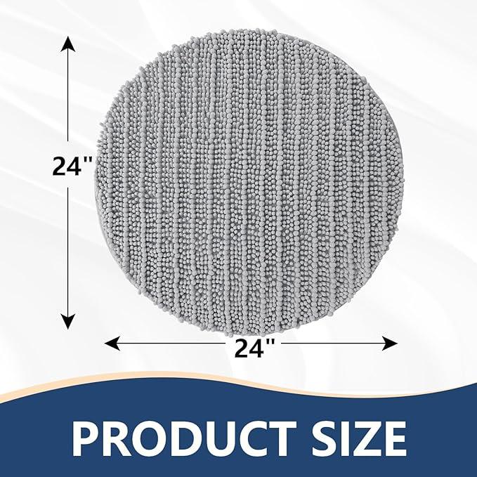 Arotive Luxury Round Chenille Bathroom Rug Mat, Extra Soft Thick Absorbent Shaggy Bath Rugs, Non-Slip Machine Wash Dry Plush Bath Mats for Bathroom, Shower and Tub, 24x24, Light Grey - ModernBath