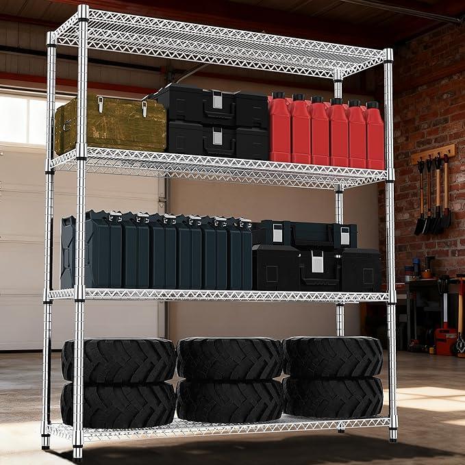 4 Tiers Shelf 2640 lbs Steel Storage Shelving Utility Shelving Unit Steel Organizer Wire Rack for Home,Kitchen,Office,Garage Chrome 17.7" D x 47.2" W x 70.3" H - ModernBath