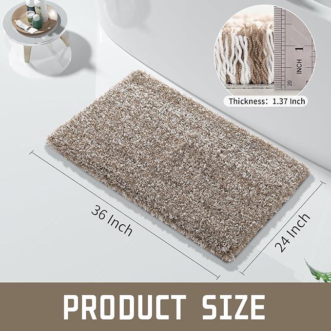 Yimobra Bathroom Rugs Non Slip Washable 36x24, Ultra Soft and Water Absorbent Bath Mats, Plush Fluffy Shower Mat Outside, Luxury Microfiber Thick Matts for Bathroom Floor/Tub, Light Brown and White - ModernBath