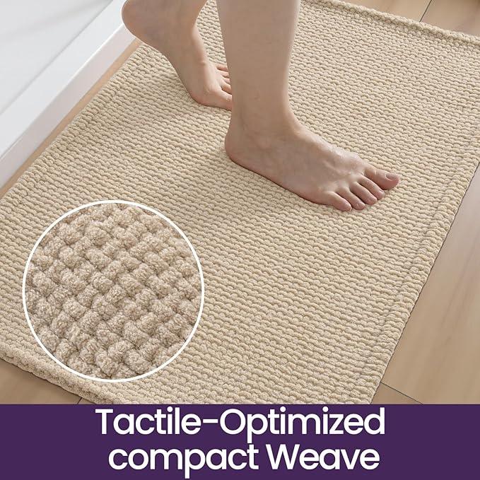 DEXI Bathroom Rugs 16x24, Non Slip Washable Bath Mat, Absorbent Chenille Bathmat, Ultra Soft Thick Carpet for Tub Shower Floor, Beige - ModernBath