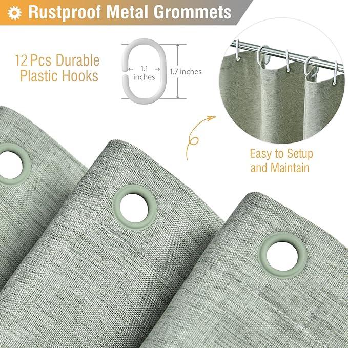 BTTN Sage Green Shower Curtain, Linen Textured Heavy Duty Thick Fabric Shower Curtain Set with 12 Plastic Hooks, Machine Washable, Hotel Spa Luxury Decorative Curtains for Bathroom Showers, 72x72 - ModernBath