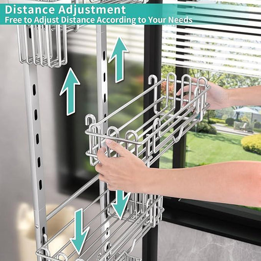 HapiRm Hanging Shower Caddy Organizer - Shower Shelf with 22 Hooks and 2 Toothbrush Holders, No Drilling Adjustable Hanging Bathroom Organizer - Silver - ModernBath