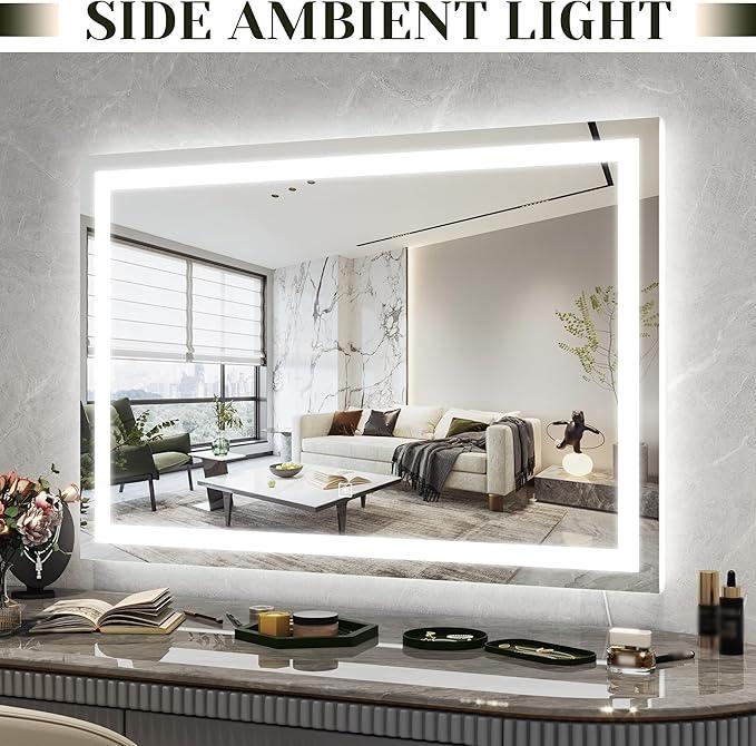 ROLOVE 32x 22 Inch Large Lighted Vanity Mirror with Dimmable 3 Modes, LED Makeup Mirror for Bathroom ＆ Dressing Room, Tabletop or Wall-Mounted, White - ModernBath