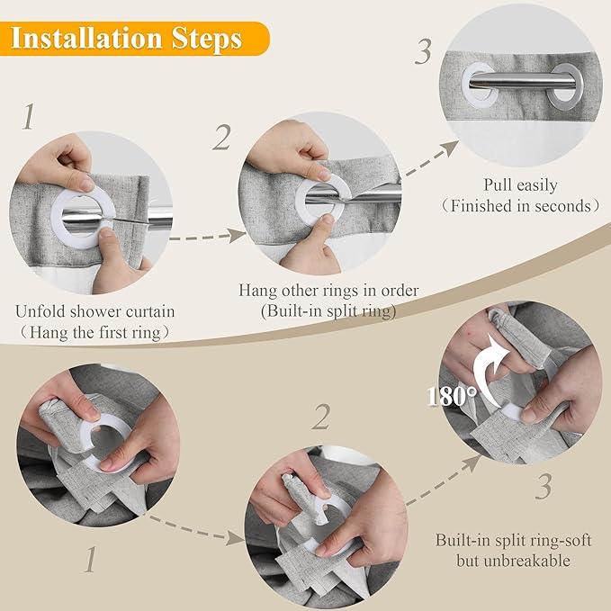 Jowels No Hooks Needed Linen Shower Curtain and Liner Set,Light Grey Hotel Luxury Decor Shower Curtains for Bathroom with See Through Top Window,Water Resistant Fabric,72Wx84L,Light Grey - ModernBath