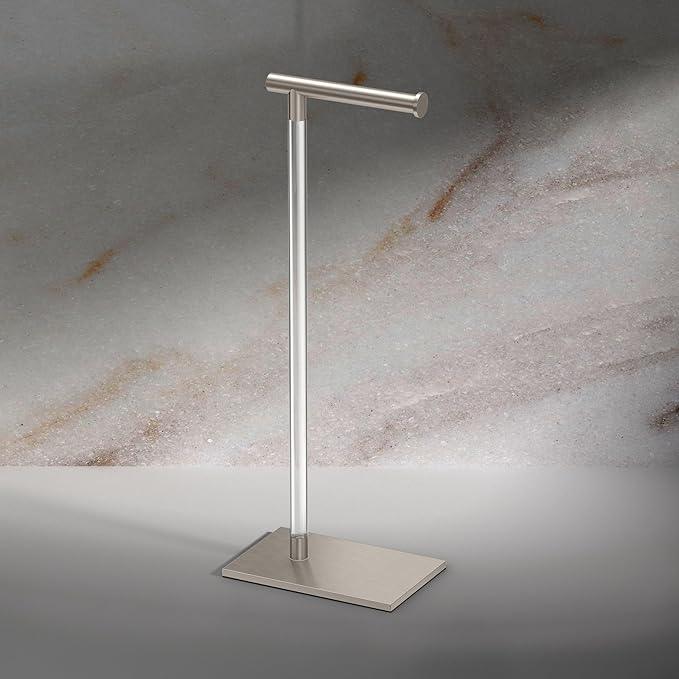 Gatco 1331SN Modern Rectangle Base Freestanding Toilet Paper Holder 22.25" Satin Nickel/Acrylic with Weighted Base - ModernBath