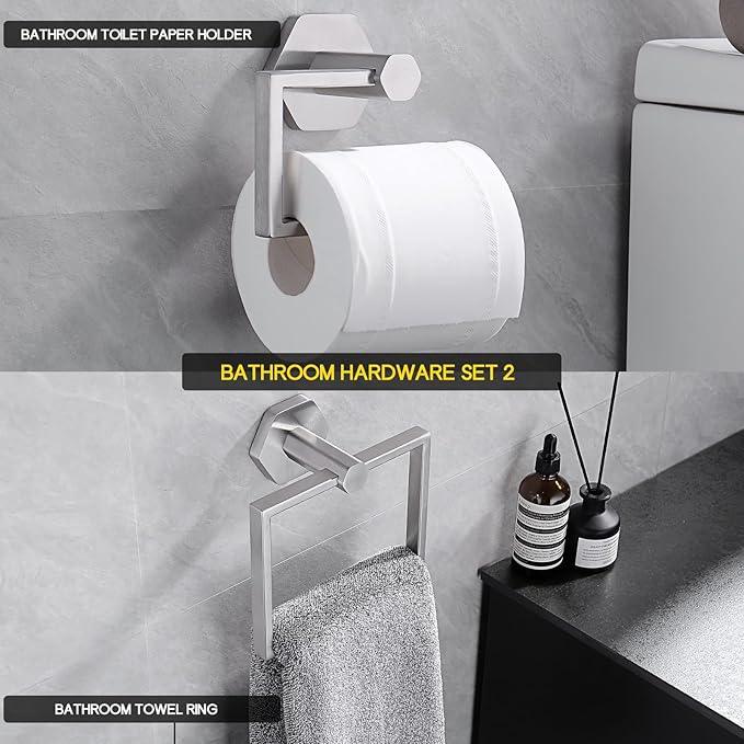 GERZWY SUS 304 Stainless Steel 2 Piece Bathroom Hardware Set Towel Ring and Toilet Paper Holder Wall Mounted, Brushed Finish - ModernBath