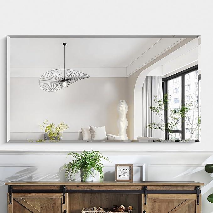 KOCUUY Beveled Mirror, 55x30 Inch Large Frameless Bathroom Mirror for Over Sink, Upgraded Shatterproof Beveled Unframed Design Mirror for Bathroom, Bedroom, Hang Horizontal/Vertical - ModernBath