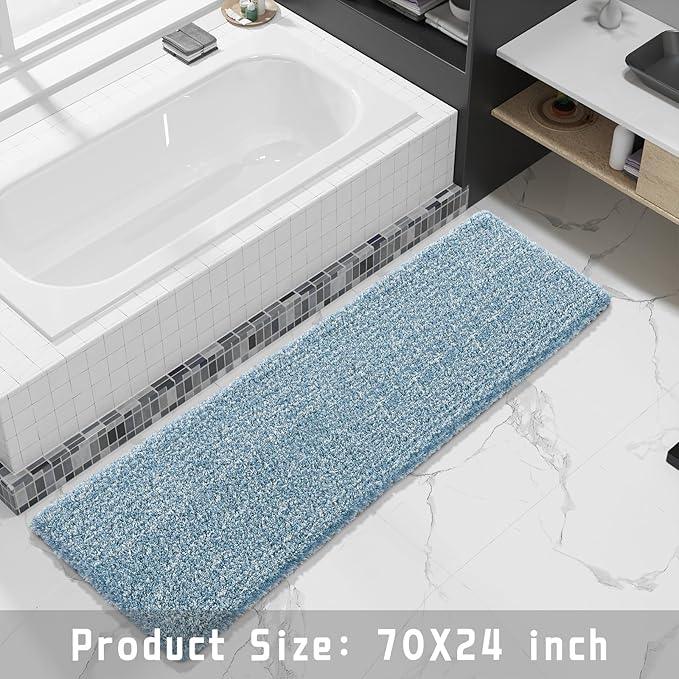 Yimobra Luxury Bathroom Rugs, Fluffy Bath Mats, Non Slip, Water Absorbent Microfiber, Machine Washable, Plush Runner Shower Rugs, Thick Matts for Bathroom Floor&Tub, 70"x 24", Denim Blue and White - ModernBath