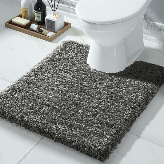 Yimobra Toilet Rugs U Shaped 24x20, Ultra Soft and Water Absorbent Bath Mats, Non Slip Fluffy Luxury Microfiber Contour Bath Rugs for Toilet, Dry Quick, Machine Washable, Light Gray and Black Gray - ModernBath