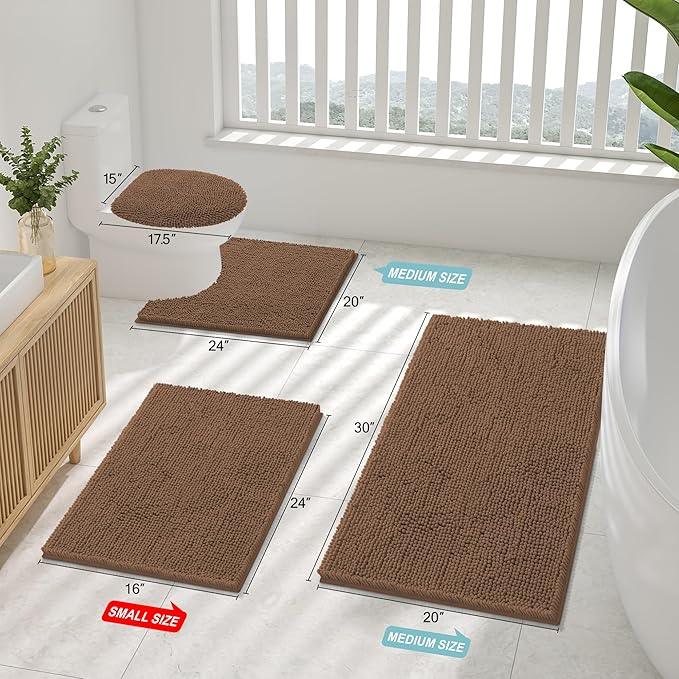 Smiry Luxury Chenille Bathroom Rugs 24x16, Extra Soft and Absorbent Shaggy Bath Mat, Machine Washable, Non-Slip Plush Carpet Runner for Tub, Shower, and Floor, Home Decor Accessories, Mocha - ModernBath