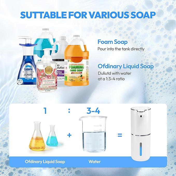 MTYGK Automatic Foaming Soap Dispenser,Touchless Foam Soap Dispenser,12.8oz Rechargeabled Wall Mounted Smart for Bathroom and Kitchen Dish Soap,Easy for Toddlers(White) - ModernBath