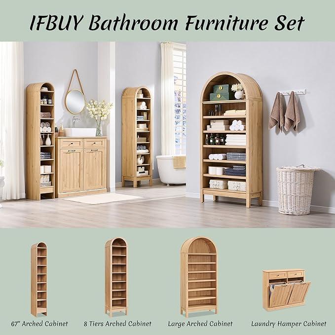 Tilt Out Laundry Hamper Cabinet, 10 Gallon Farmhouse Trash Can Cabinet with Drawer, Hidden Wood Garbage Can Bin Cabinets with Laundry Storage Basket for Bathroom, Kitchen, Natural - ModernBath