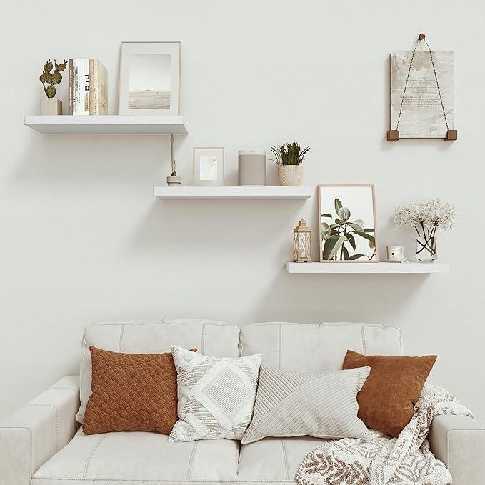 Vivelove Floating Shelves for Wall 24 inchs Long, 9.1” deep x 1.6” Wall Shelf for Bedroom, Bathroom, Living Room, Kitchen, Office Home Decor, Deep Wood Shelves with Invisible Brackets, Set of 2 White - ModernBath