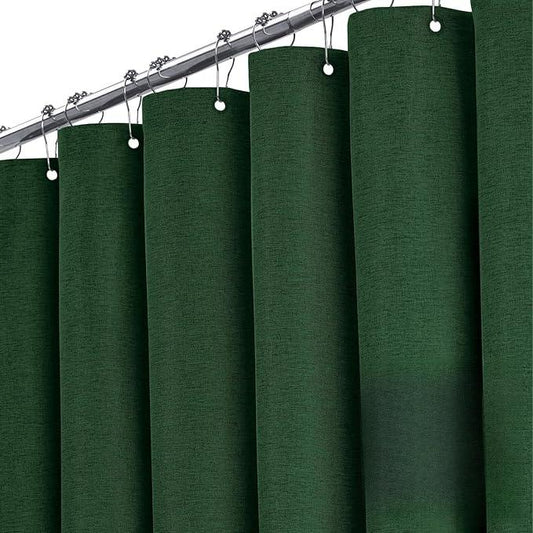 BTTN Extra Wide Shower Curtain - 108x72 Inch Linen Textured Waterproof Fabric Shower Curtain Set with 18 Plastic Hook, Large Modern Farmhouse Cloth Bathtub Shower Curtains for Bathroom - Emerald Green - ModernBath