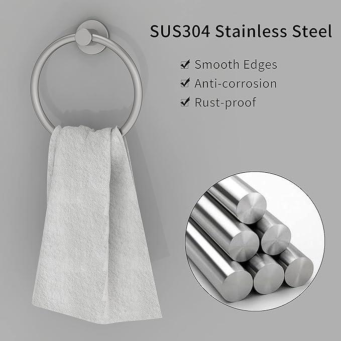 Brushed Nickel Towel Ring, Hand Towel Holder for Bathroom Kitchen Modern Rounded Base Wall Mount SUS304 Stainless Steel - ModernBath