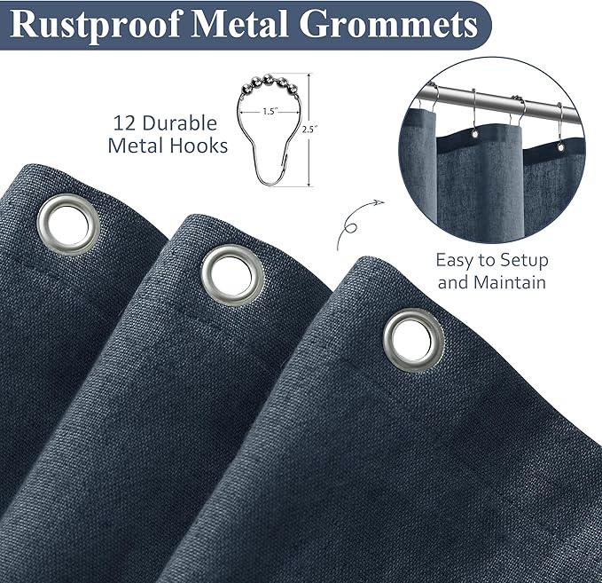 Naturoom Denim Blue Linen Shower Curtain, Country Boho Farmhouse Bath Decor Shower Curtains Neutral Cloth Weighted Textured Fabric Bath Curtain Liner with Hooks, 72x80 - ModernBath