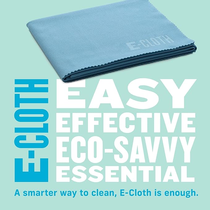 E-Cloth Glass & Polishing Cloths, Premium Microfiber Glass Cleaner, Great for Windows, Glass and Mirrors, Washable and Reusable, 100 Wash Guarantee, Alaskan Blue, 8 Pack