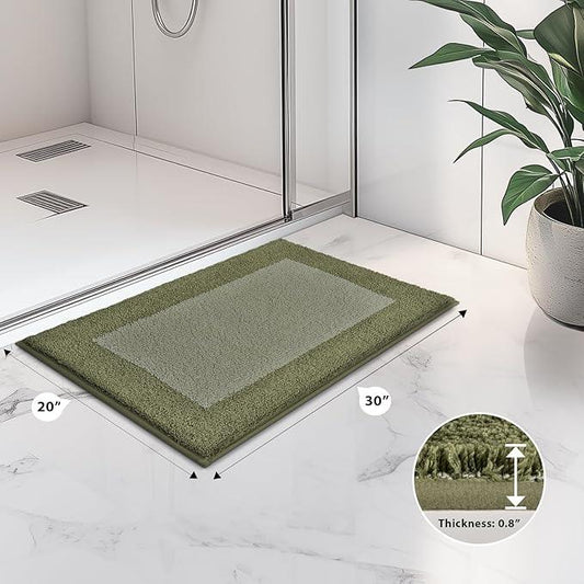 anllugs Bathroom Rugs 20" x 30", Non-Slip Extra Soft Absorbent Bath Rugs, Machine Washable Quick Dry Bath Mats for Bathroom Floor, Shower, Bathtub and Sink, Olive Green & Green - ModernBath