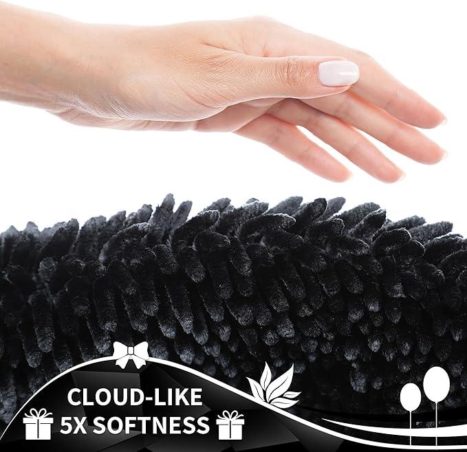 Yimobra Bathroom Rugs Sets 2 Piece, Soft Absorbent Bath Mat and U-Shaped Toilet Rug with Non Slip Backing, Luxury Shaggy Bath Mats for Bathroom, Machine Washable, 24"x17"+24"x20", Black - ModernBath