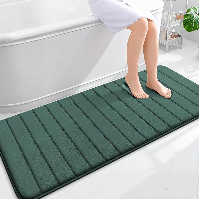 OLANLY Memory Foam Long Bathroom Rugs Runner 59x24, Super Soft Absorbent Bath Mat, Quick Dry, Machine Washable Shower Rugs, Bathmat Carpet, Bathroom Home Decor Accessories, Blackish Green - ModernBath