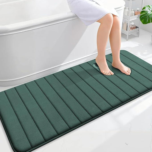 OLANLY Memory Foam Long Bathroom Rugs Runner 59x24, Super Soft Absorbent Bath Mat, Quick Dry, Machine Washable Shower Rugs, Bathmat Carpet, Bathroom Home Decor Accessories, Blackish Green - ModernBath