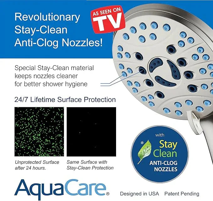 Hotel Spa AquaCare High Pressure 8-mode Handheld Shower Head, Anti-clog Nozzles, Built-in Power Wash to Clean Tub, Tile & Pets, Extra Long 6 ft. Stainless Steel Hose, Wall & Overhead Brackets - ModernBath
