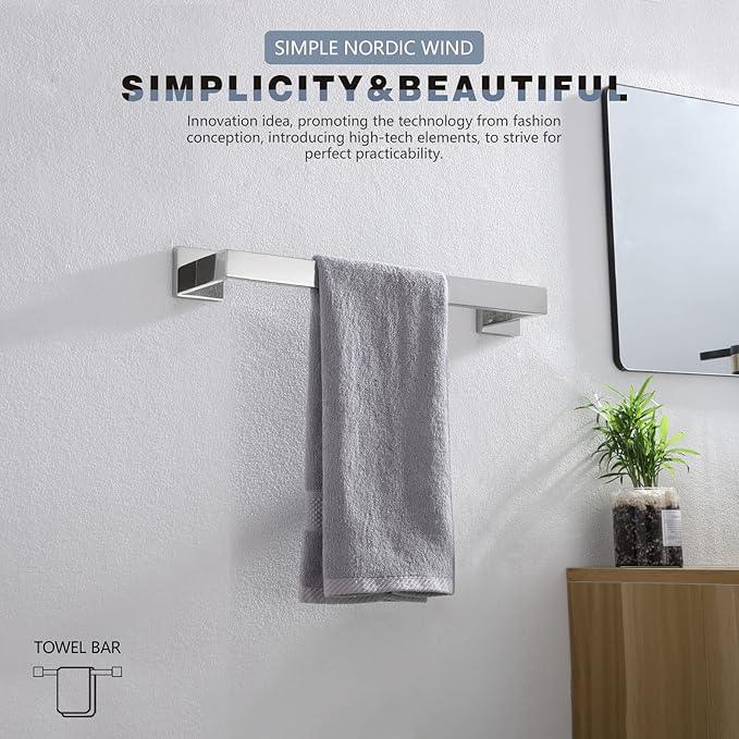 KOKOSIRI 16-Inch Single Towel Bar, Bathroom Kitchen Towel Holder, Wall Mounted SUS304 Stainless Steel Towel Rack, Polished Chrome, B4003CH-L16 - ModernBath