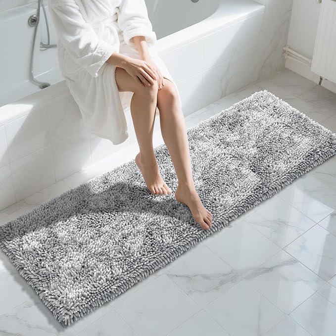 Yimobra Long Bathroom Rugs Runner 70x24 Inch, Extra Thick Soft Absorbent Chenille Bath Mat, Non Slip Machine Washable, Quick Dry Bath Rugs for Bathroom Floor, Tub and Shower, Light Grey - ModernBath
