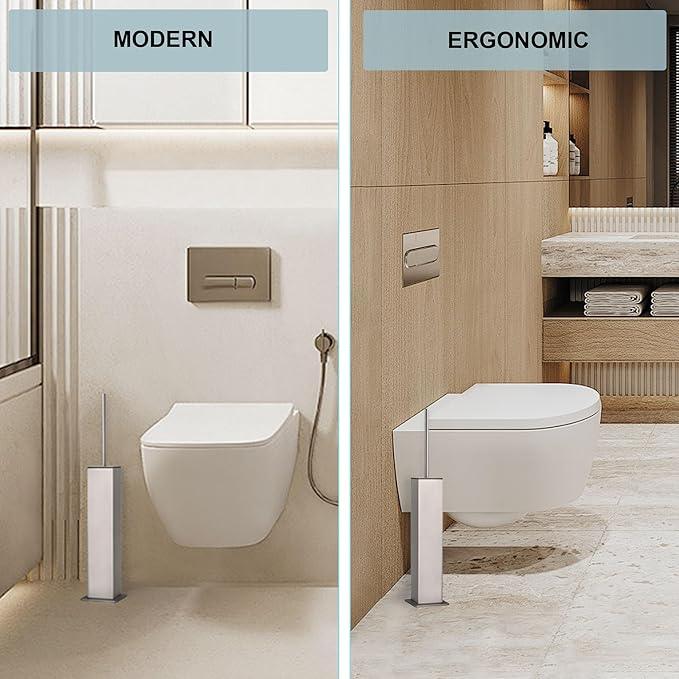 Brushed Nickel Toilet Brush and Holder,Toilet Bowl Brush with Extra Long Handle - ModernBath