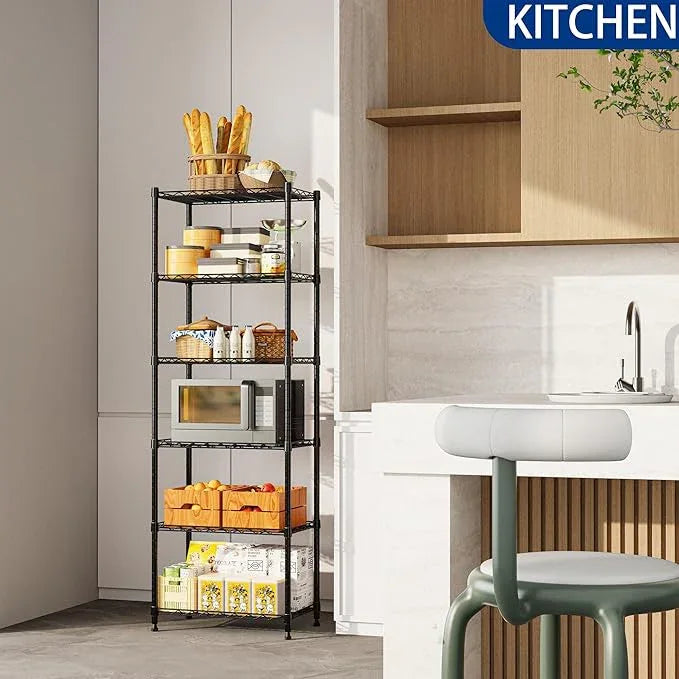 REGILLER 6 Wire Shelving Steel Storage Rack Adjustable Unit Shelves for Laundry Bathroom Kitchen Pantry Closet(Black,11.7" D x 21.4" W x 63" H) - ModernBath