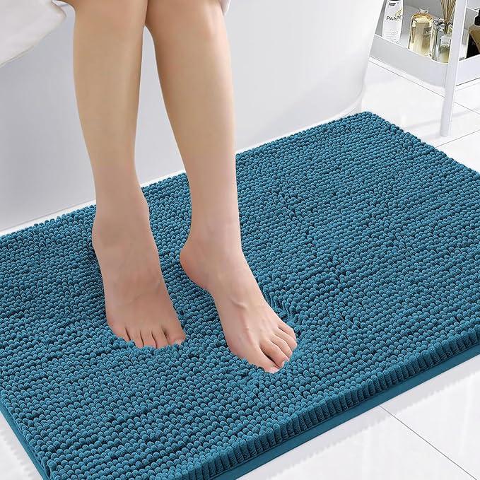 Smiry Luxury Chenille Bathroom Rugs 36x24, Extra Soft and Absorbent Shaggy Bath Mat, Machine Washable, Non-Slip Plush Carpet Runner for Tub, Shower, and Floor, Home Decor Accessories, Peacock Blue - ModernBath
