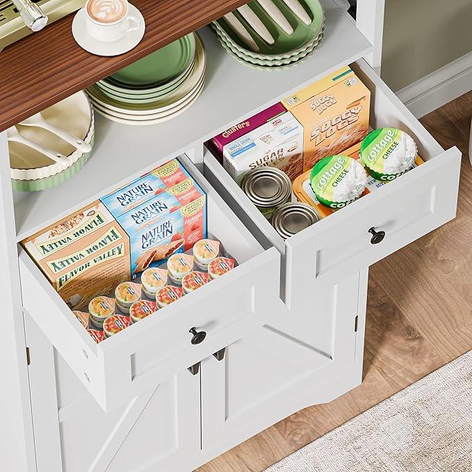 SUPER DEAL Farmhouse Storage Cabinet, Bathroom Floor Cabinet Kitchen Pantry with Doors and Drawers, Hutch Cupboard for Laundry, Living Room, Bedroom, White - ModernBath