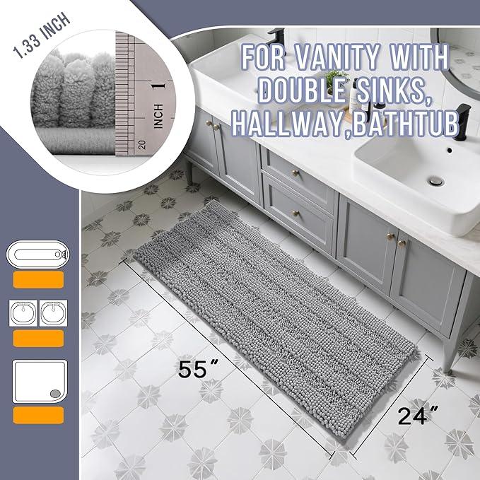 Yimobra Bathroom Runner Rugs 55"x24", Non Slip and Absorbent Bath Mat, Super Soft Water Absorbent Hallway Carpet, Machine Washable Rug for Vanity Tub Shower, Gray - ModernBath