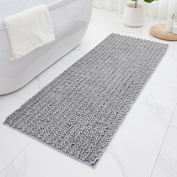 ILANGO Bathroom Rugs Light Grey 60x24,Extra Soft Absorbent Chenille Bath Rugs,Thick Non-Slip Shaggy Bath Mat,Machine Washable Quick Dry Bath Mats for Bathroom Runner Floor, Tub, Shower Accessories - ModernBath