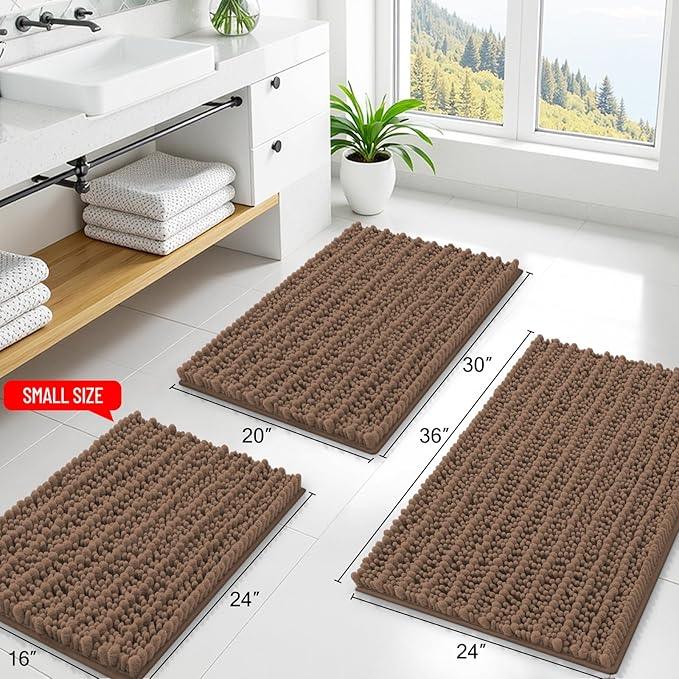 Smiry Bathroom Rugs Mat 36x24, Extra Soft Absorbent Chenille Bath Rugs, Non Slip Rubber Backing Machine Washable Quick Dry Bath Mats for Bathroom Floor, Tub, Shower, Home Decor Accessories, Mocha - ModernBath