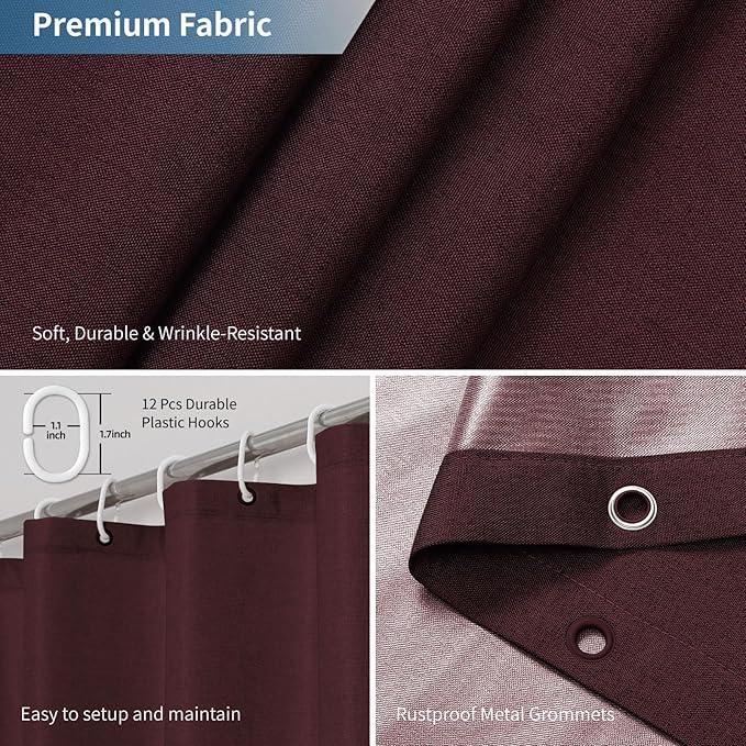 THAIGEE 2-in-1 Waterproof Fabric Shower Curtain or Liner,Linen Textured,Breathable TPU & Washable Bathroom Shower Curtain Set with 12 Plastic Hooks,Modern,72"x72" Burgundy - ModernBath