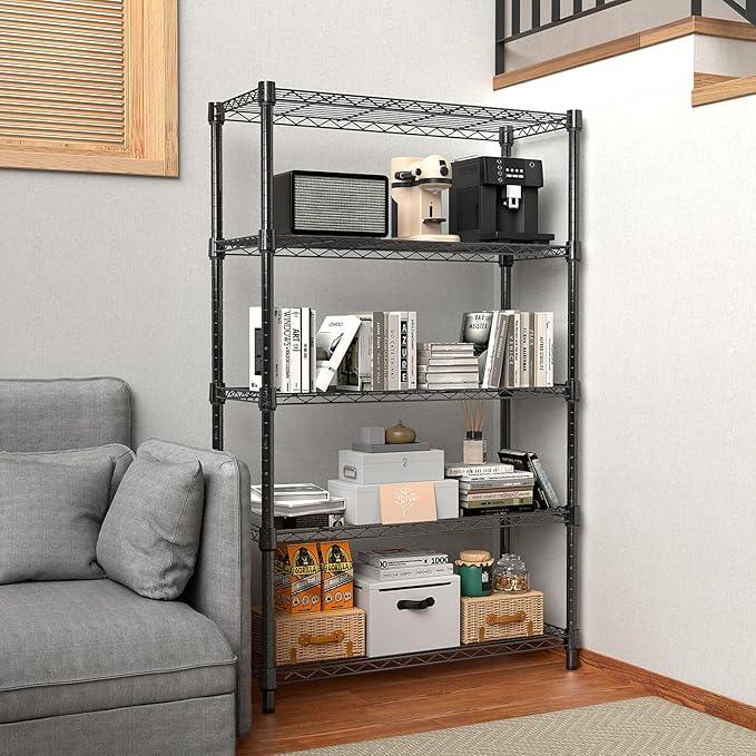 1250 lbs Storage Shelving Utility Shelving Unit 5-Tier Utility Shelving Unit Steel Organizer Wire Rack for Home,Kitchen,Office (13.7" D x 23.6" W x 62.4" H) - ModernBath